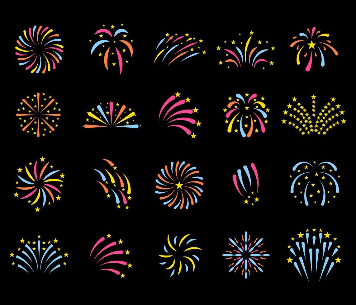 set colorful fireworks bomb. new year full of fireworks vector