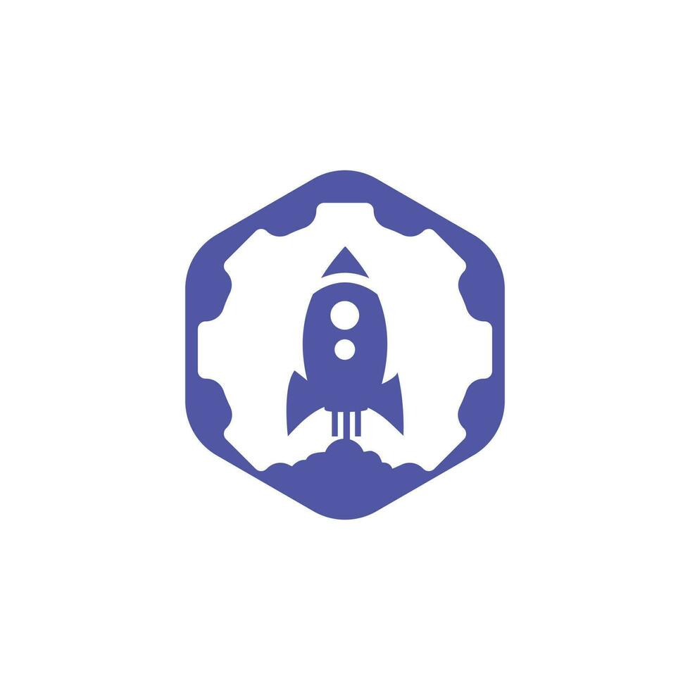 Rocket Gear vector logo design template. Cog wheel and rocket launch logo design vector template.