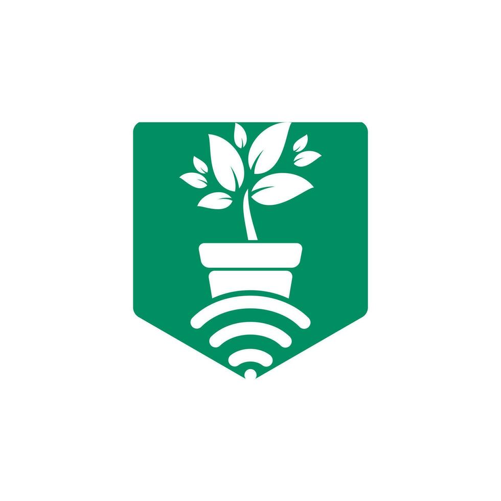 Nature Wi-Fi vector logo design. Flower pot and Wi-Fi icon.