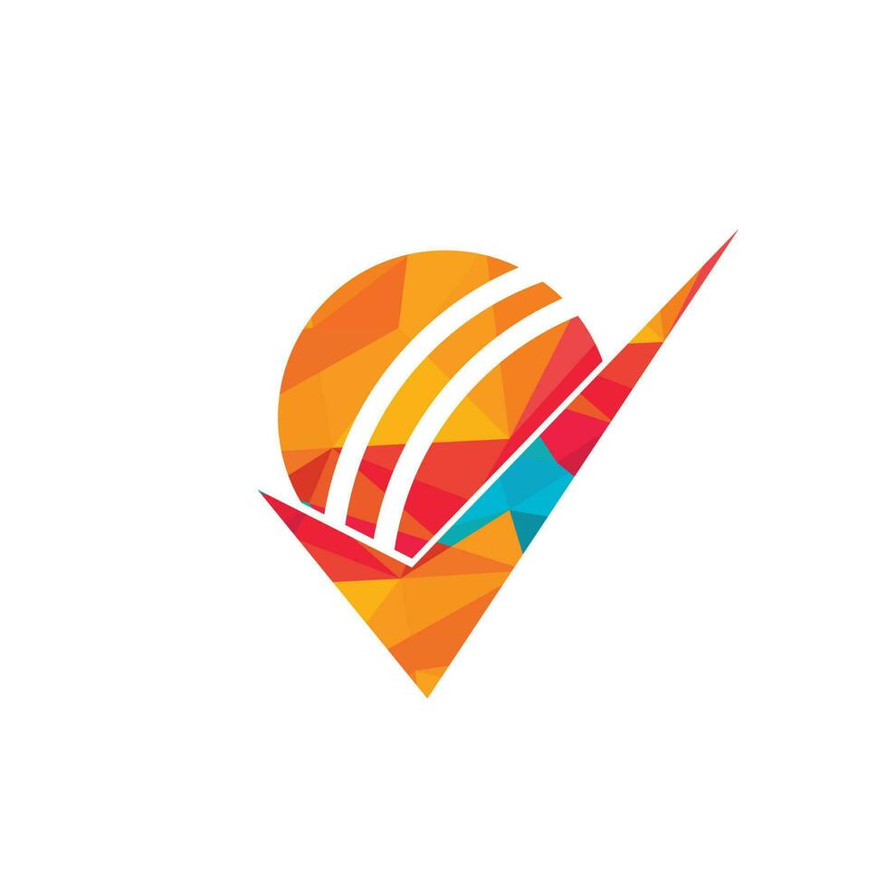 Check Cricket vector logo design. Cricket ball and tick icon logo.