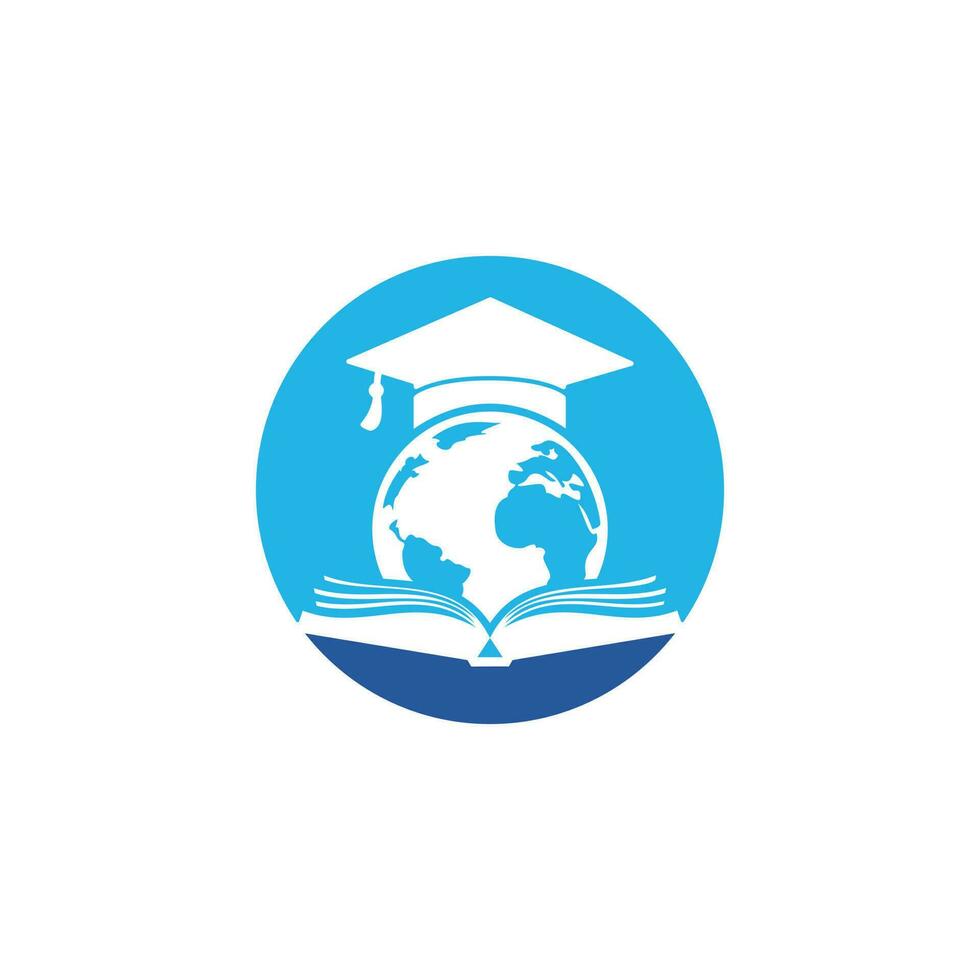 diseño del logotipo del vector de educación mundial. globo con tapa de gradación y diseño de icono de libro.