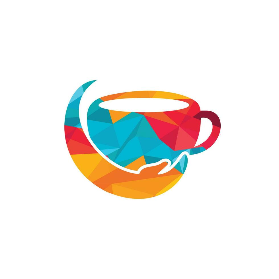 Coffee care vector logo design. Coffee cup and hand icon design.