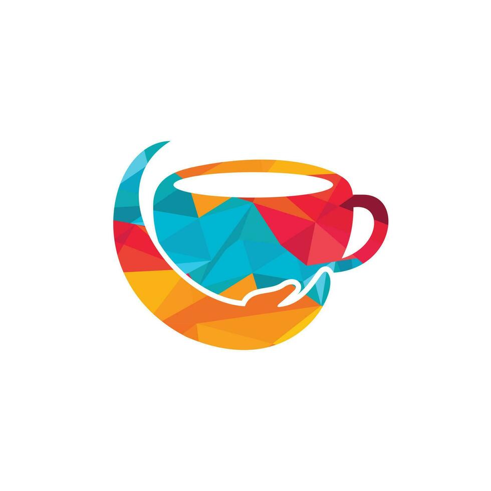 diseño del logotipo del vector de cuidado del café. taza de café y diseño de icono de mano.