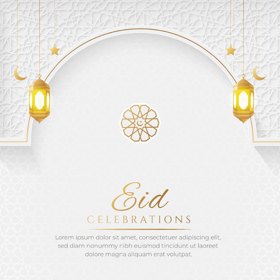 Eid Mubarak Islamic Greeting Card Luxury Ornamental Background with Arabic Style Pattern vector