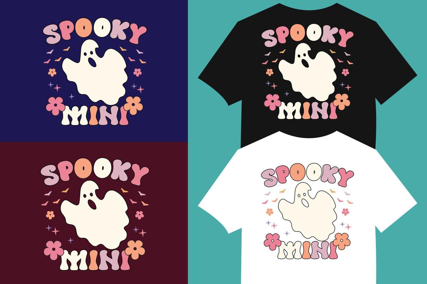 Spooky mini Retro Halloween T-Shirt, Little Boo T-Shirt, Retro Halloween, kids Season, Wavy T-shirt design. vector