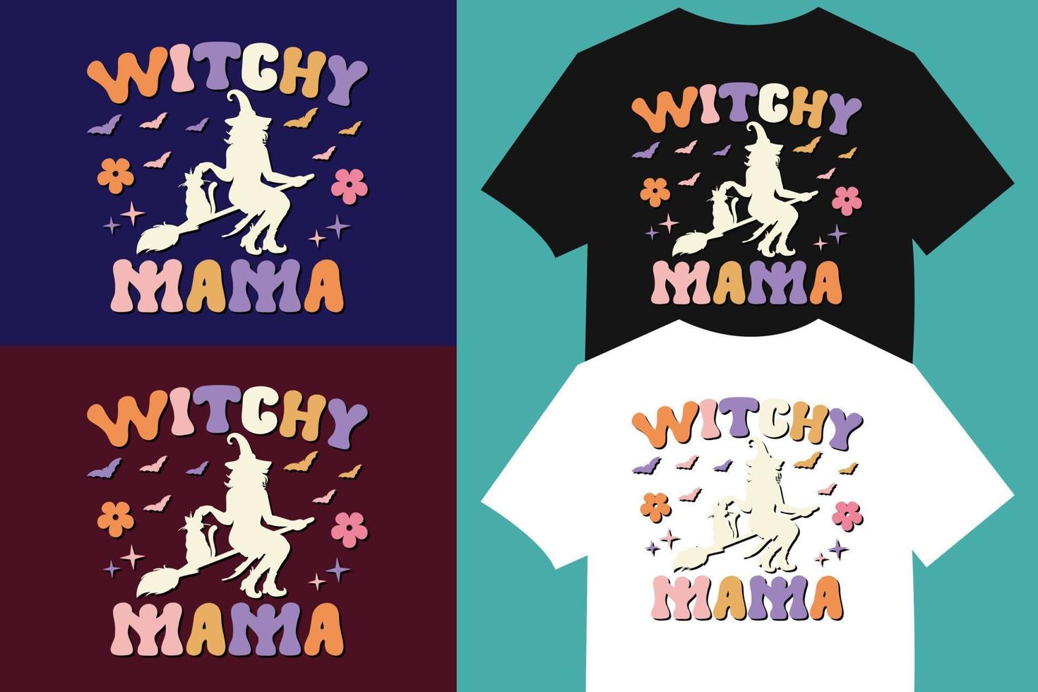 Witchy Mama Retro Halloween T-Shirt, Little Boo T-Shirt, Retro Halloween, kids Season, Wavy T-shirt design. vector