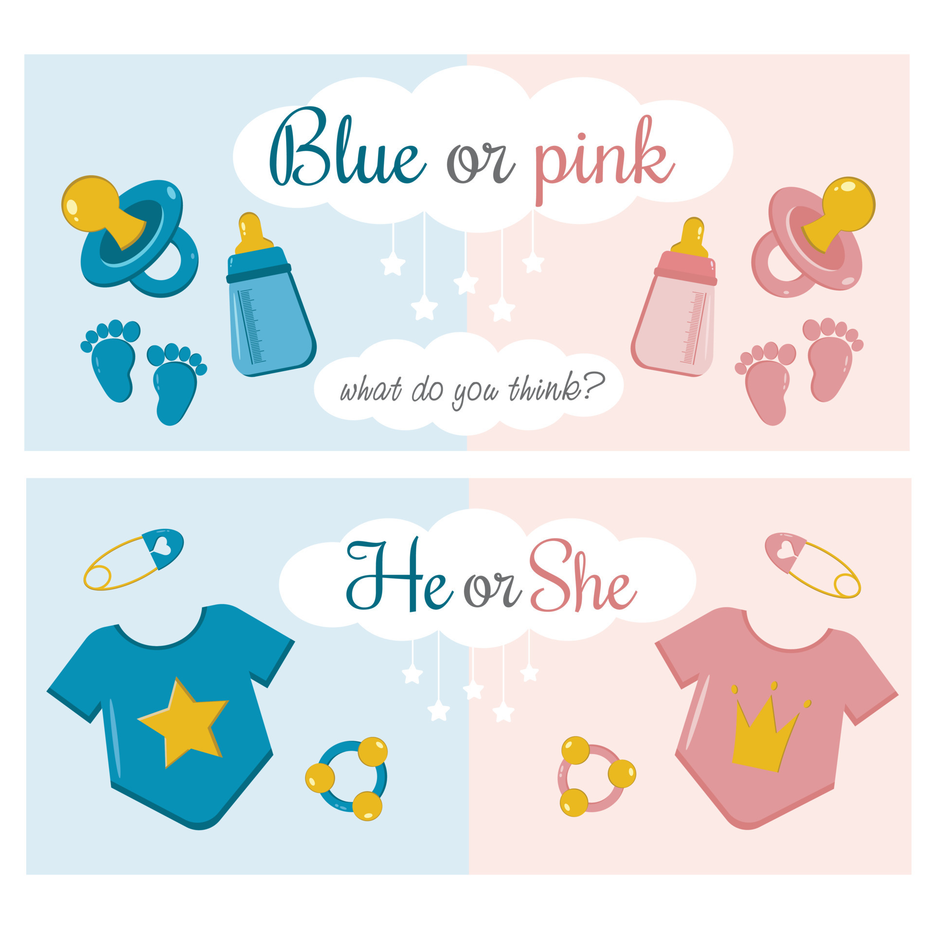 Gender reveal party concept. Baby shower celebration. Blue or pink. Boy or girl. He or she