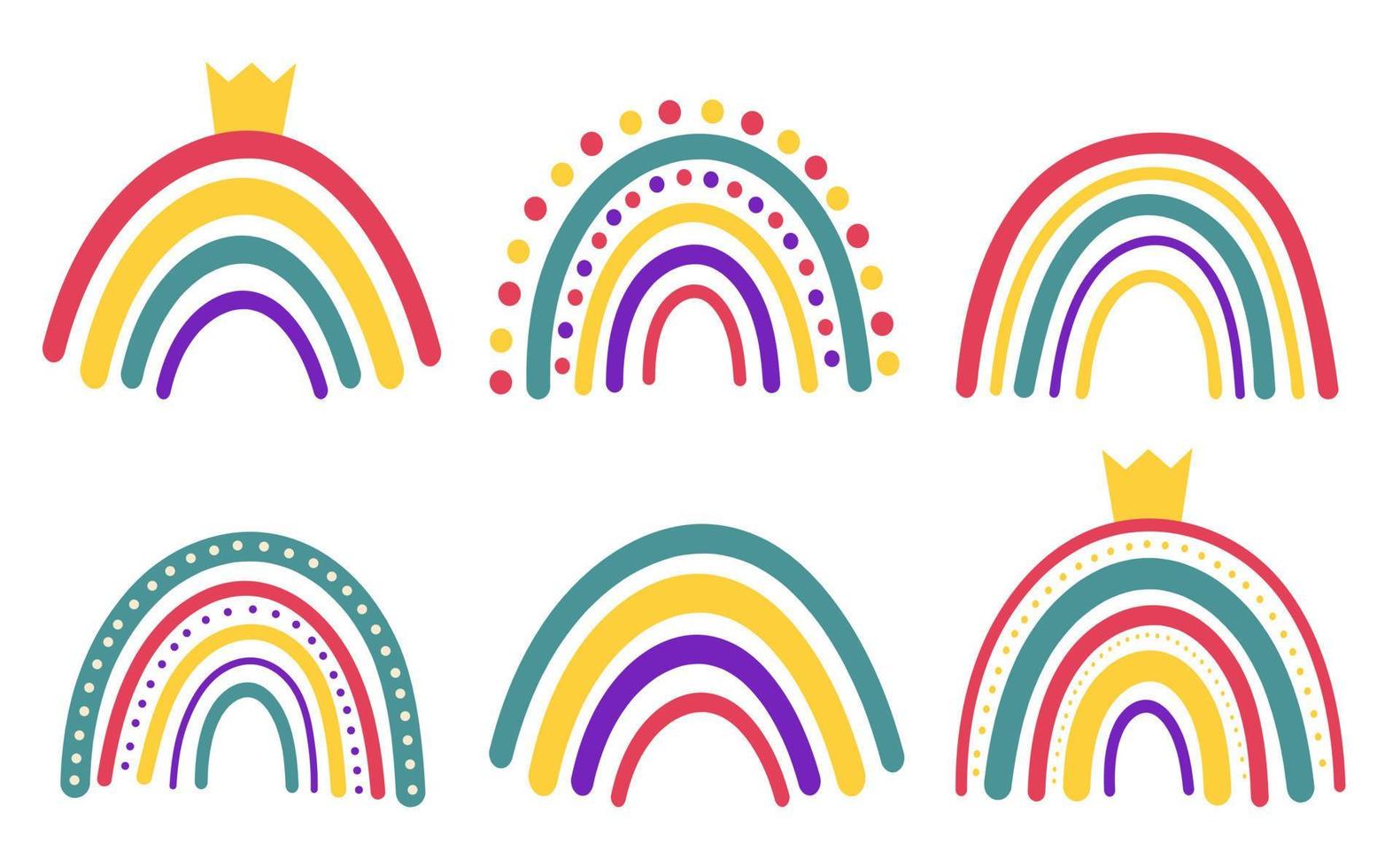 lindas ilustraciones vectoriales con arco iris boho aislados en fondo blanco. decoración de una habitación infantil, invitaciones infantiles, carteles. vector