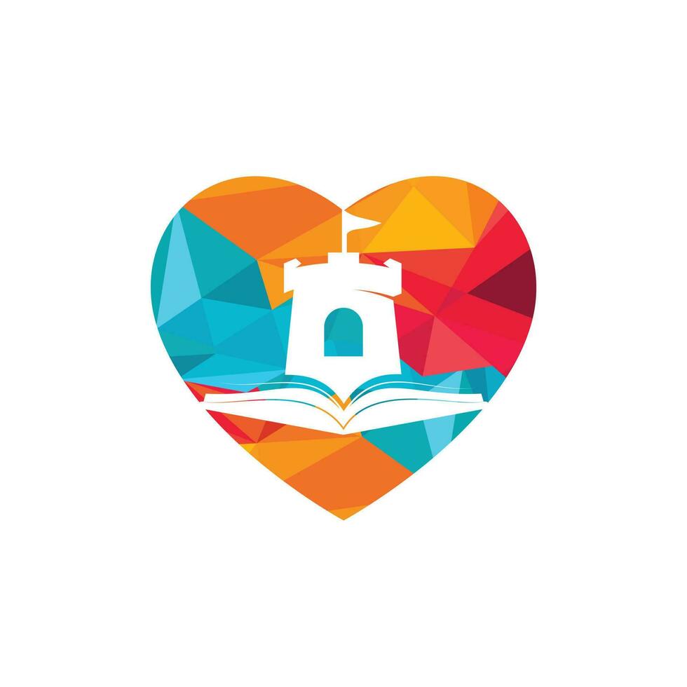 Castle book with heart vector logo design. Unique bookstore, library and fortress logotype design template.