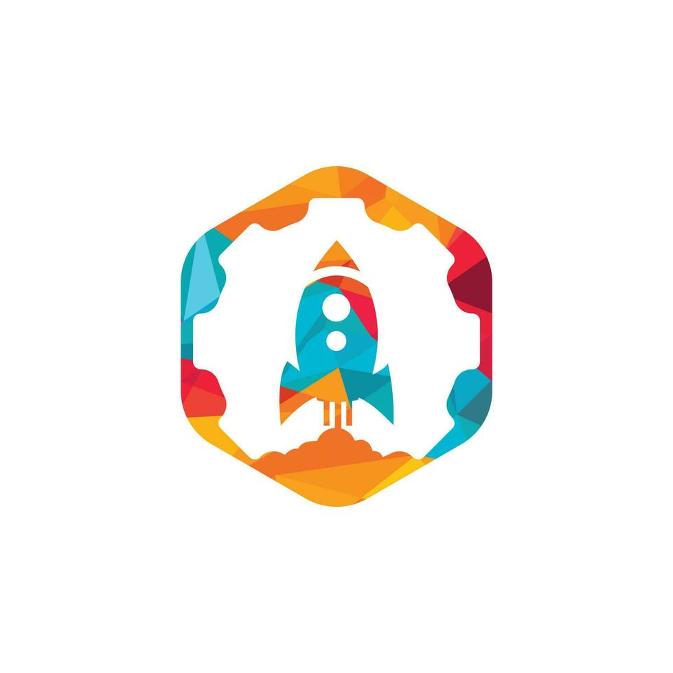 Rocket Gear vector logo design template. Cog wheel and rocket launch logo design vector template.