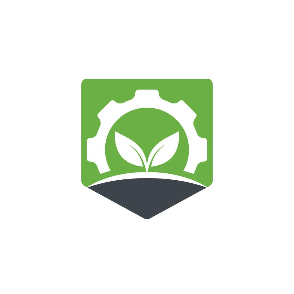 Gear leaf vector logo design. Abstract concept for ecology theme, green eco energy, technology and industry.