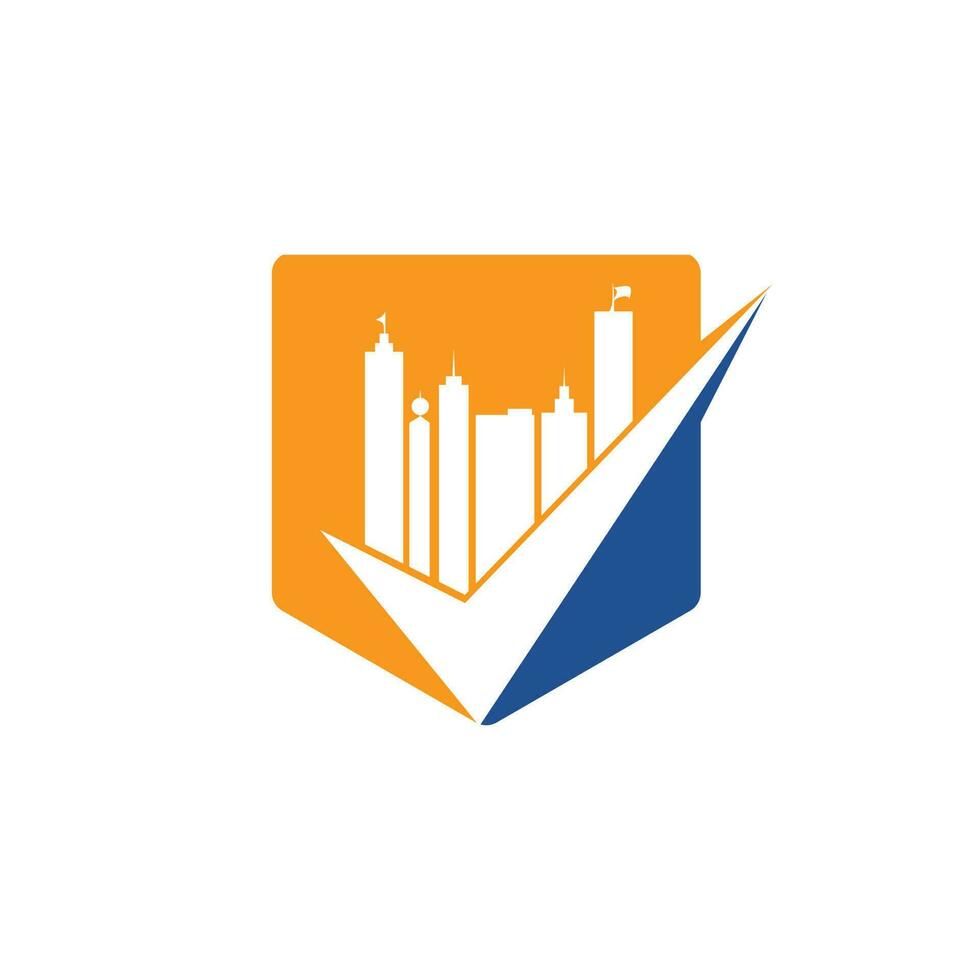 City building check mark logo design. Building construction logo concept. vector
