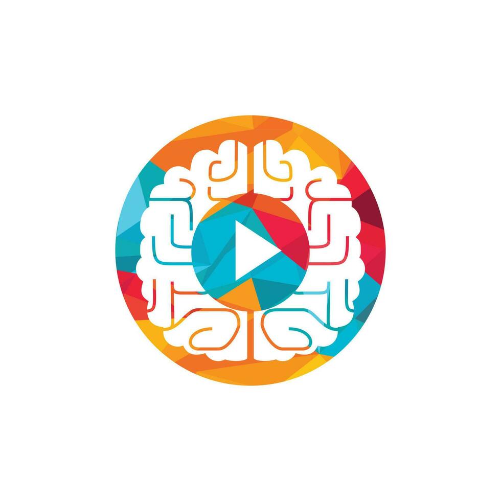Brain media player vector logo design. Mind play logo template design.