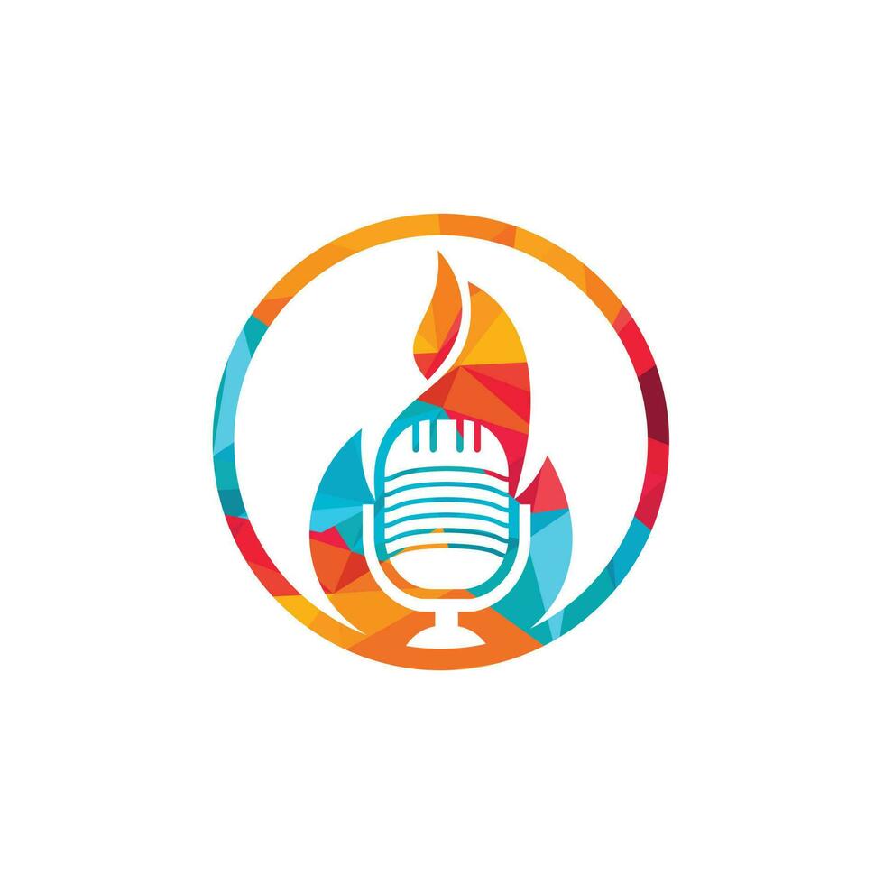 Fire Podcast logo design template. Flame fire podcast mic logo vector icon illustration.