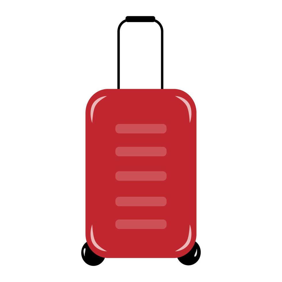 Red travel suitcase on wheels in cartoon style on a transparent background. Isolate. vector