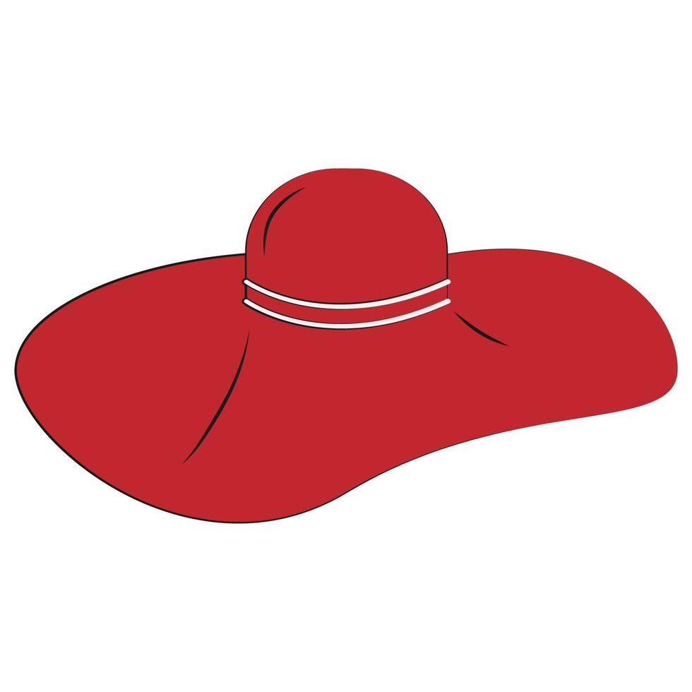 Red wide-brimmed holiday hat with white stripes on a transparent background. Isolate. Icon. Lifestyle vector