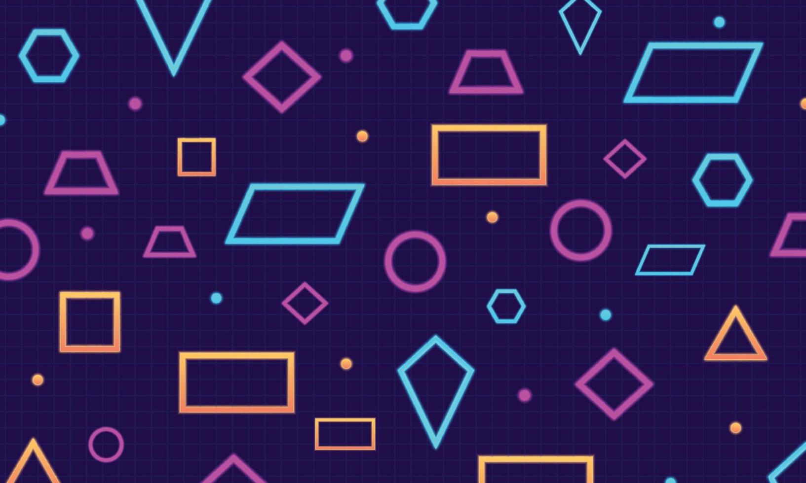 Blue, pink and orange geometric shapes neon lights background. vector