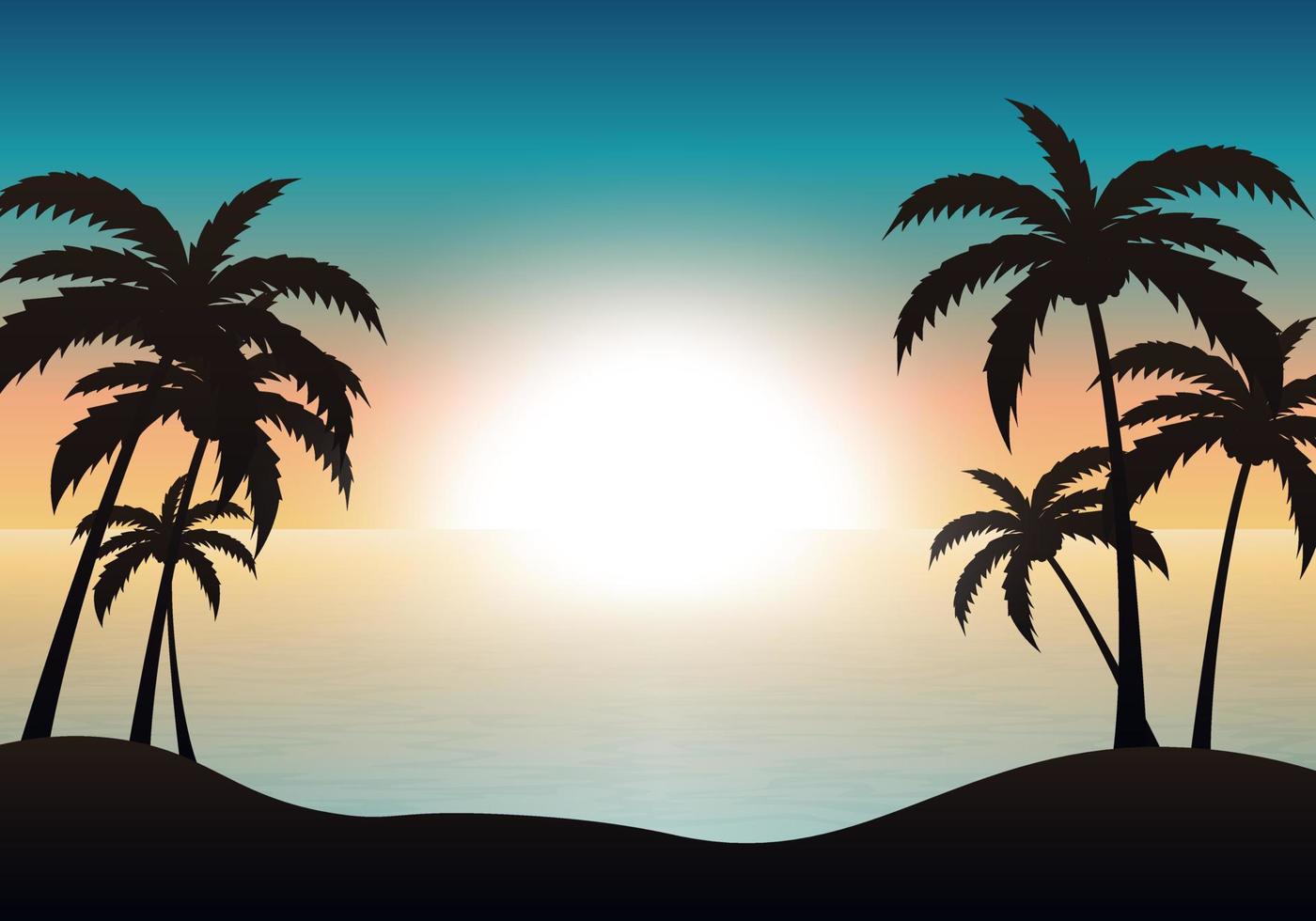 Beach sunset landscape background. Vector illustration.