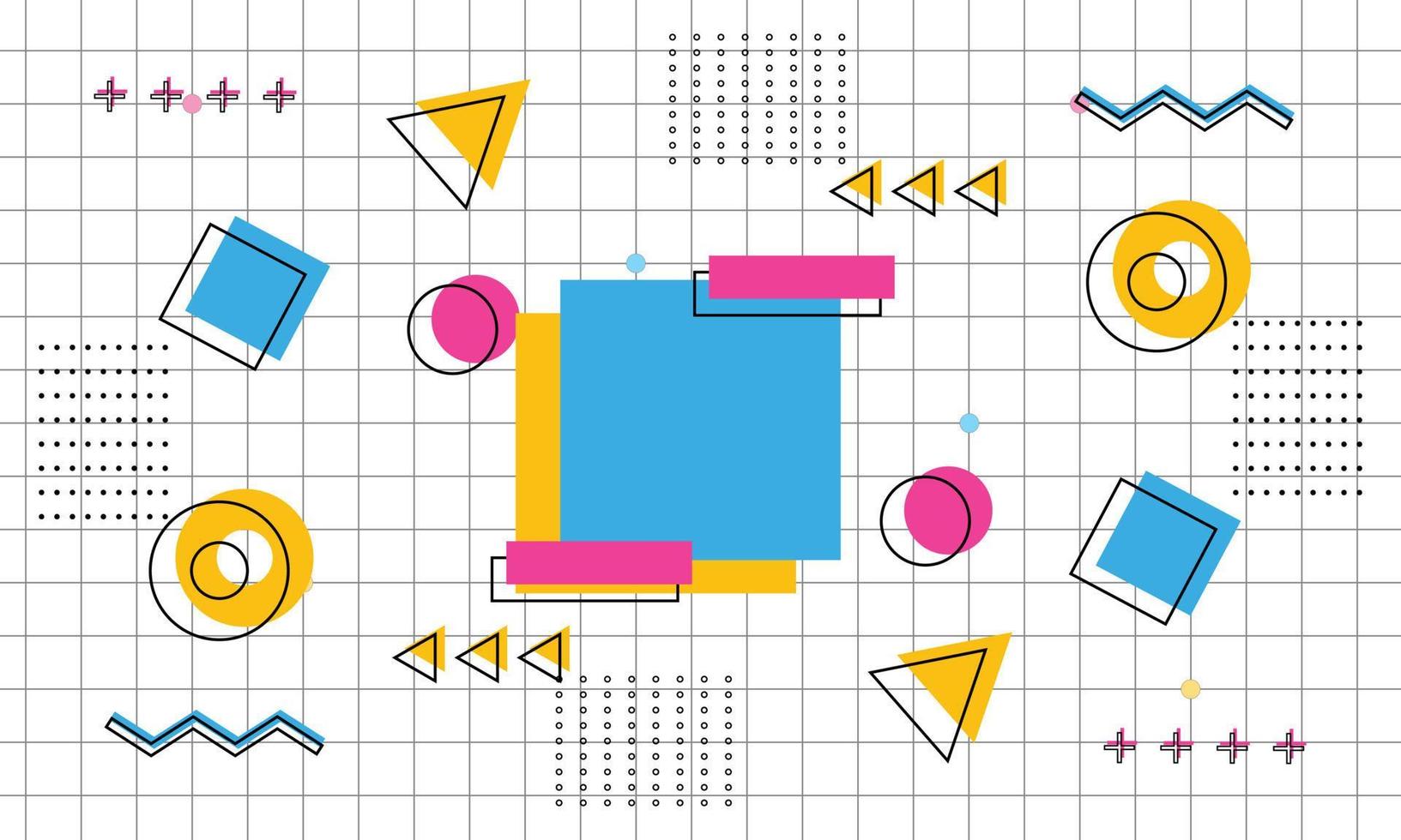 Abstract yellow, blue and pink in memphis style background. vector