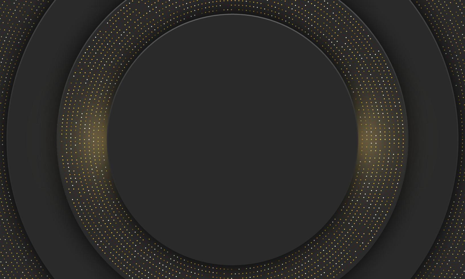 Black circle with gold dot banner background. Vector illustration.