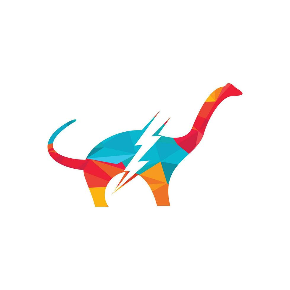 Dino thunder vector logo design. Dinosaur lightning icon logo.