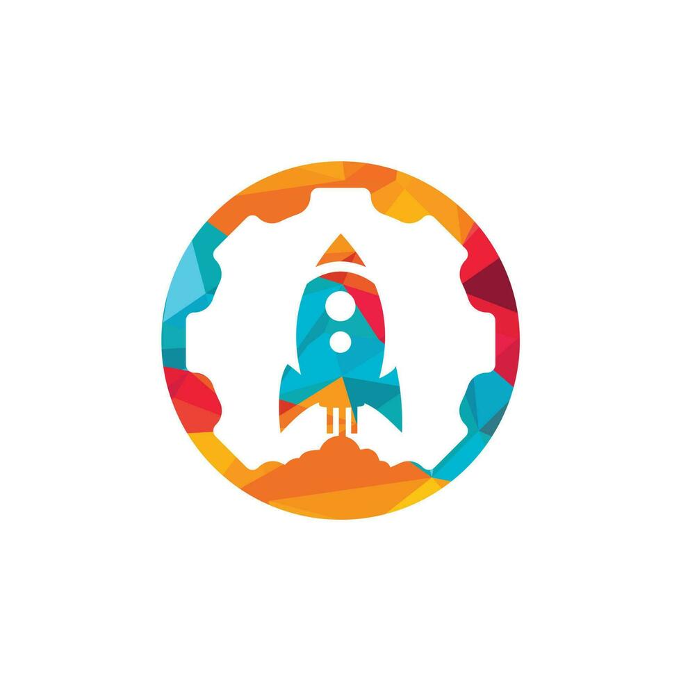 Rocket Gear vector logo design template. Cog wheel and rocket launch logo design vector template.