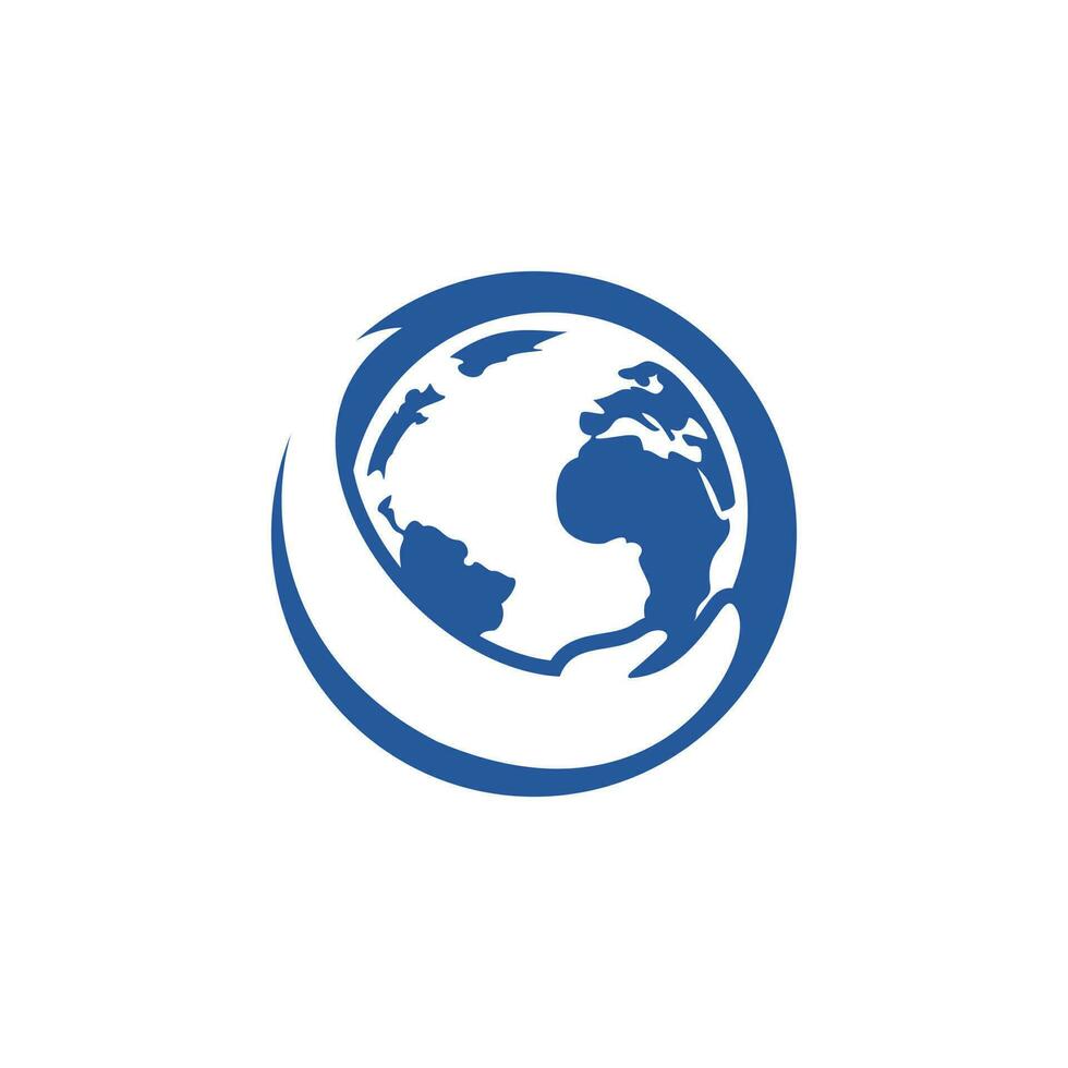 logotipo de la mano mundial. guardar el diseño del logo mundial. concepto de logotipo de cuidado global. vector