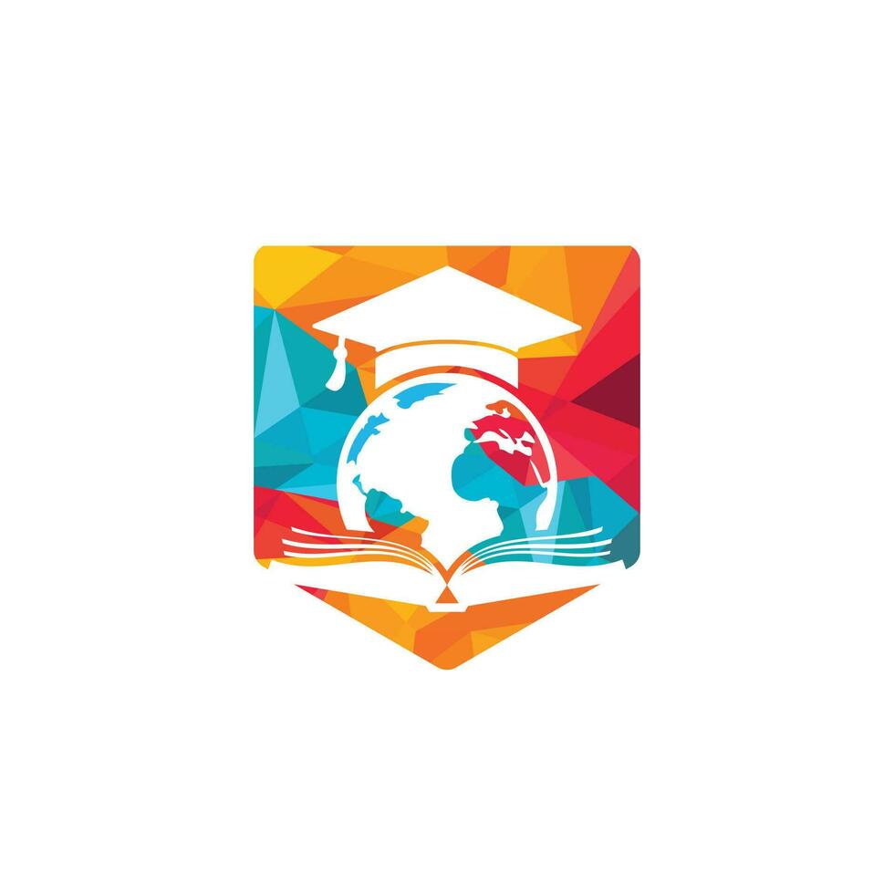 diseño del logotipo del vector de educación mundial. globo con tapa de gradación y diseño de icono de libro.