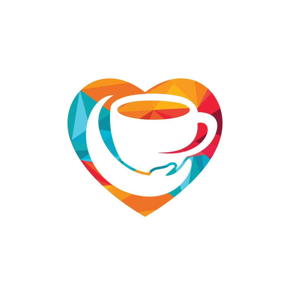 diseño del logotipo del vector de cuidado del café. taza de café y diseño de icono de mano.