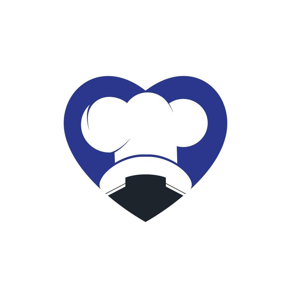 Phone chef vector logo design. Handset and chef hat with heart icon design.
