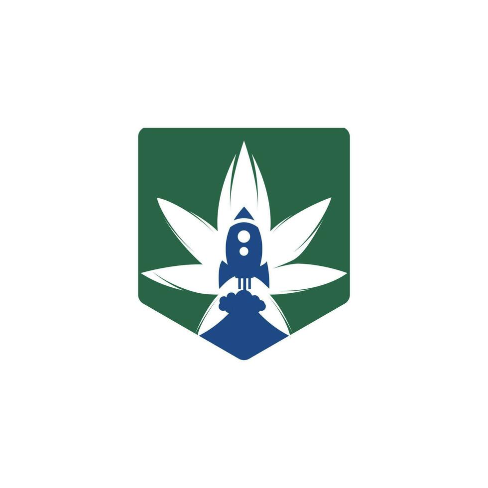 diseño de logotipo de vector de cohete de cannabis. plantilla única de diseño de logotipo de cannabis y nave espacial.