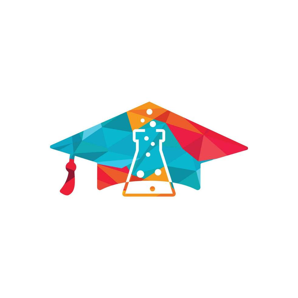 diseño del logotipo vectorial de la academia de laboratorio. diseño de icono de matraz y tapa de graduación. vector