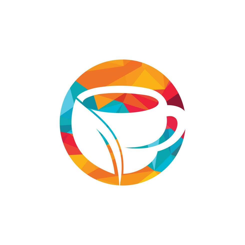 Organic tea vector logo design. Leaf mug for natural drink logo template.