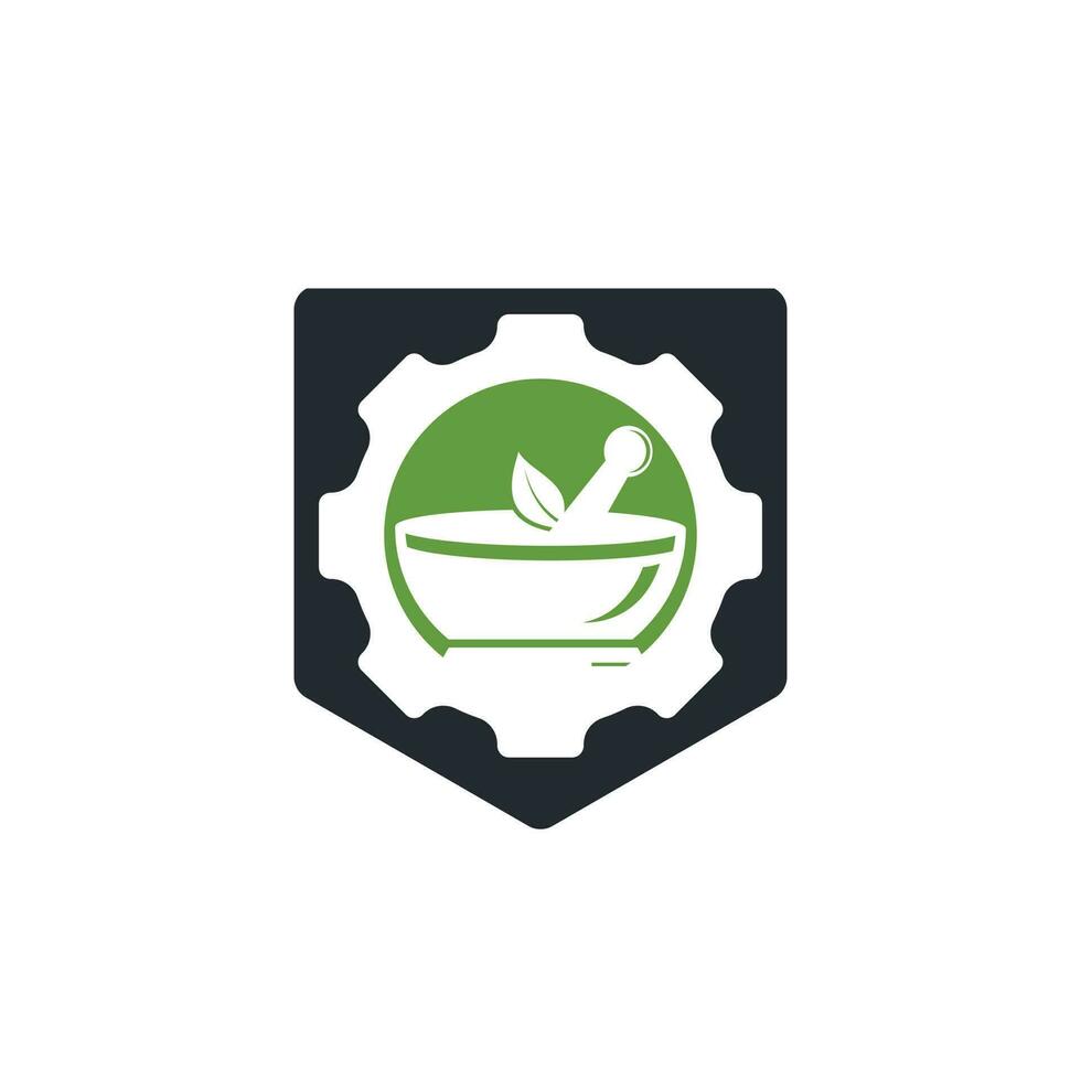 Gear pharmacy vector logo design. Mechanic health logo concept.
