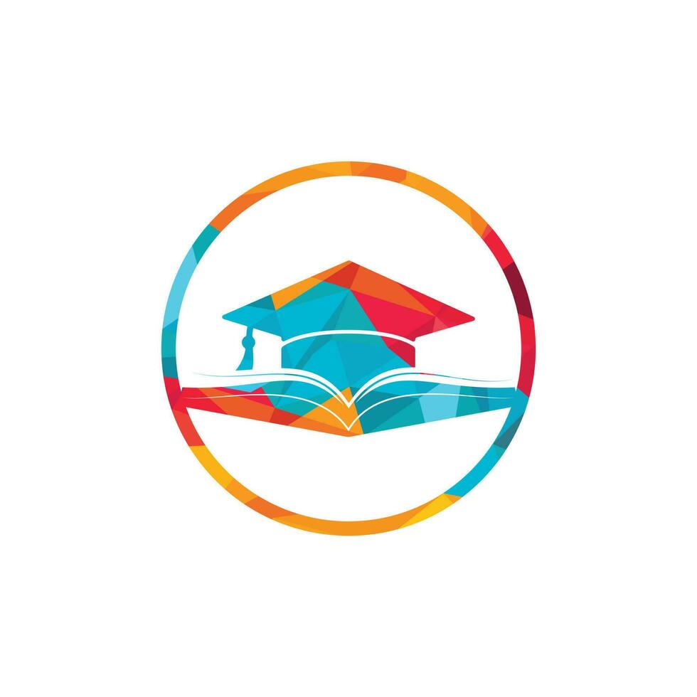 Graduation hat and book vector logo template. Education logo concept.