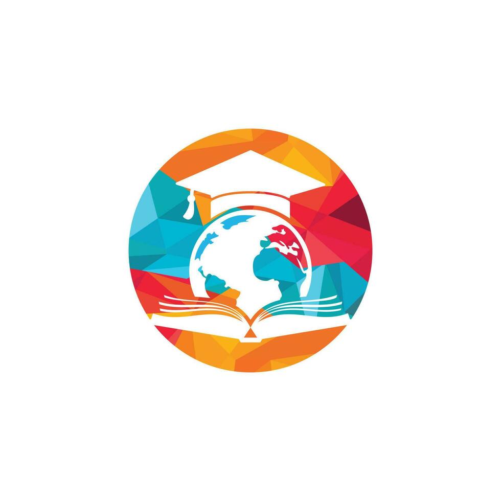 World education vector logo design. Globe with gradation cap and book icon design.