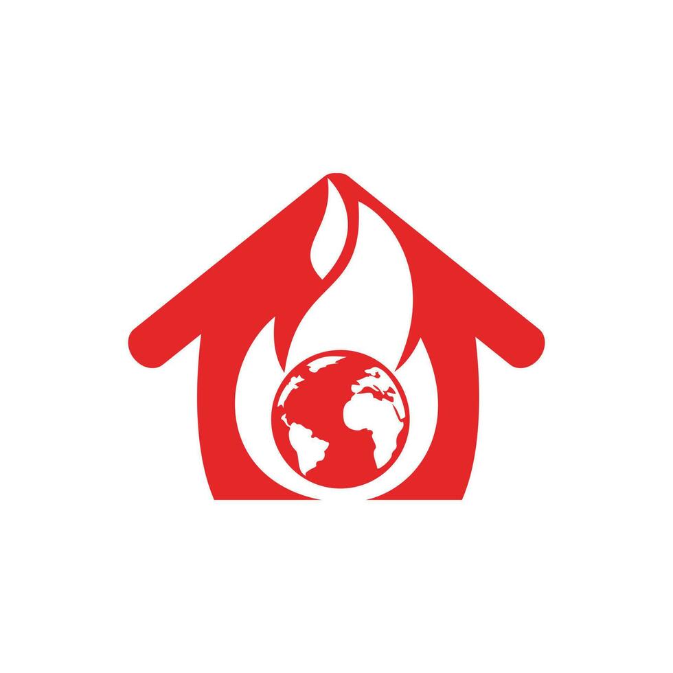 Fire Planet vector logo design template. Fire and earth with home icon design.