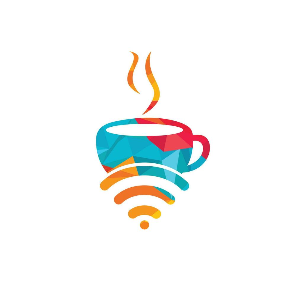 taza de café con logotipo de icono de vector wifi. plantilla de diseño de logotipo creativo para cafetería o restaurante.