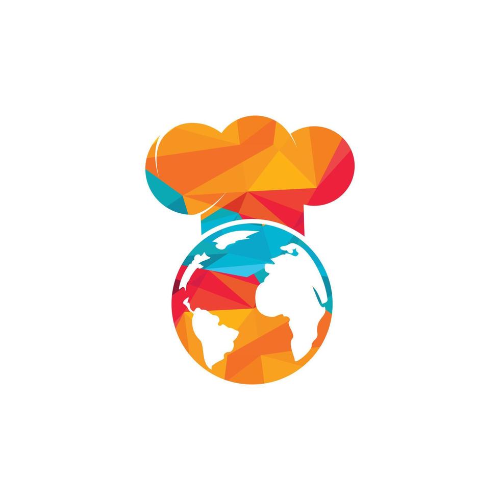 diseño de logotipo de vector de chef global. plantilla de diseño de logotipo de vector de planeta de cocina.