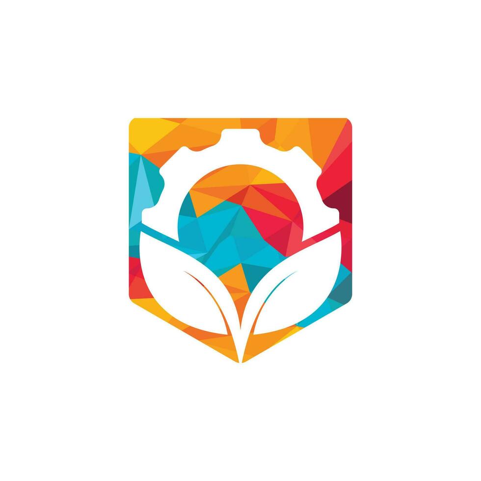 Gear leaf vector logo design. Abstract concept for ecology theme, green eco energy, technology and industry.