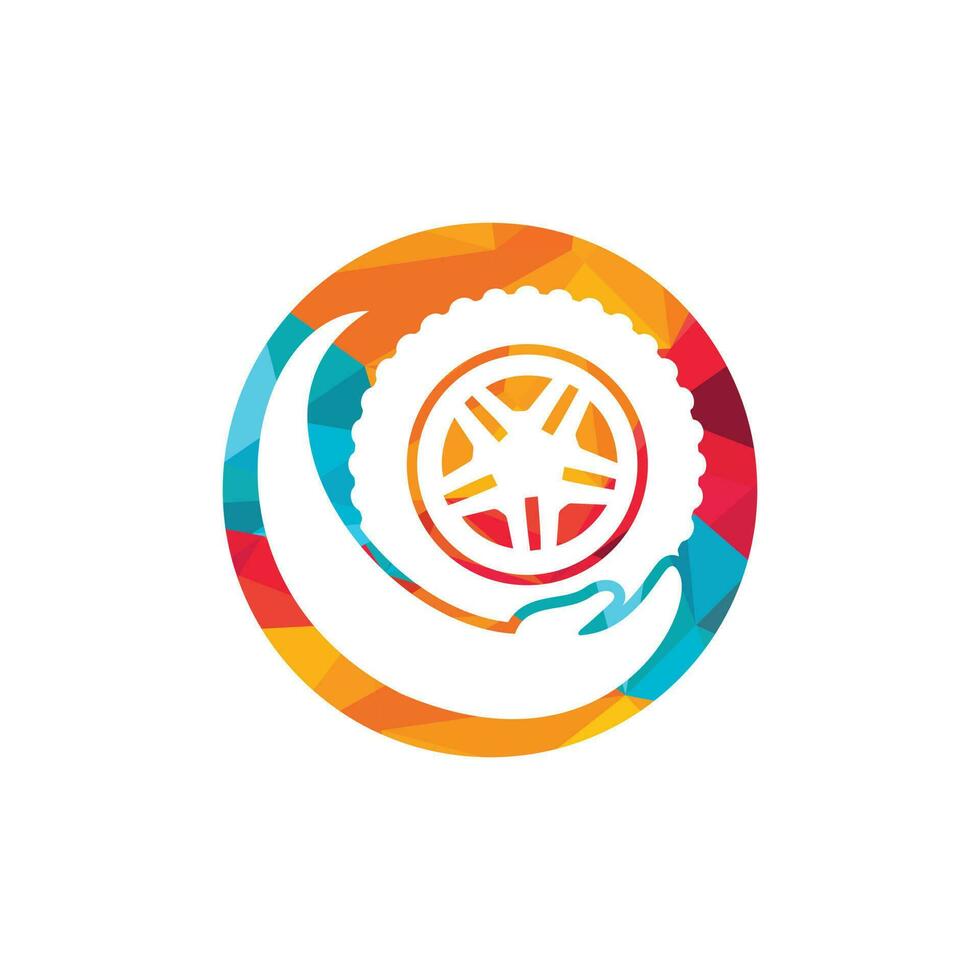 Transport care vector logo design. Tire and hand vector icon.