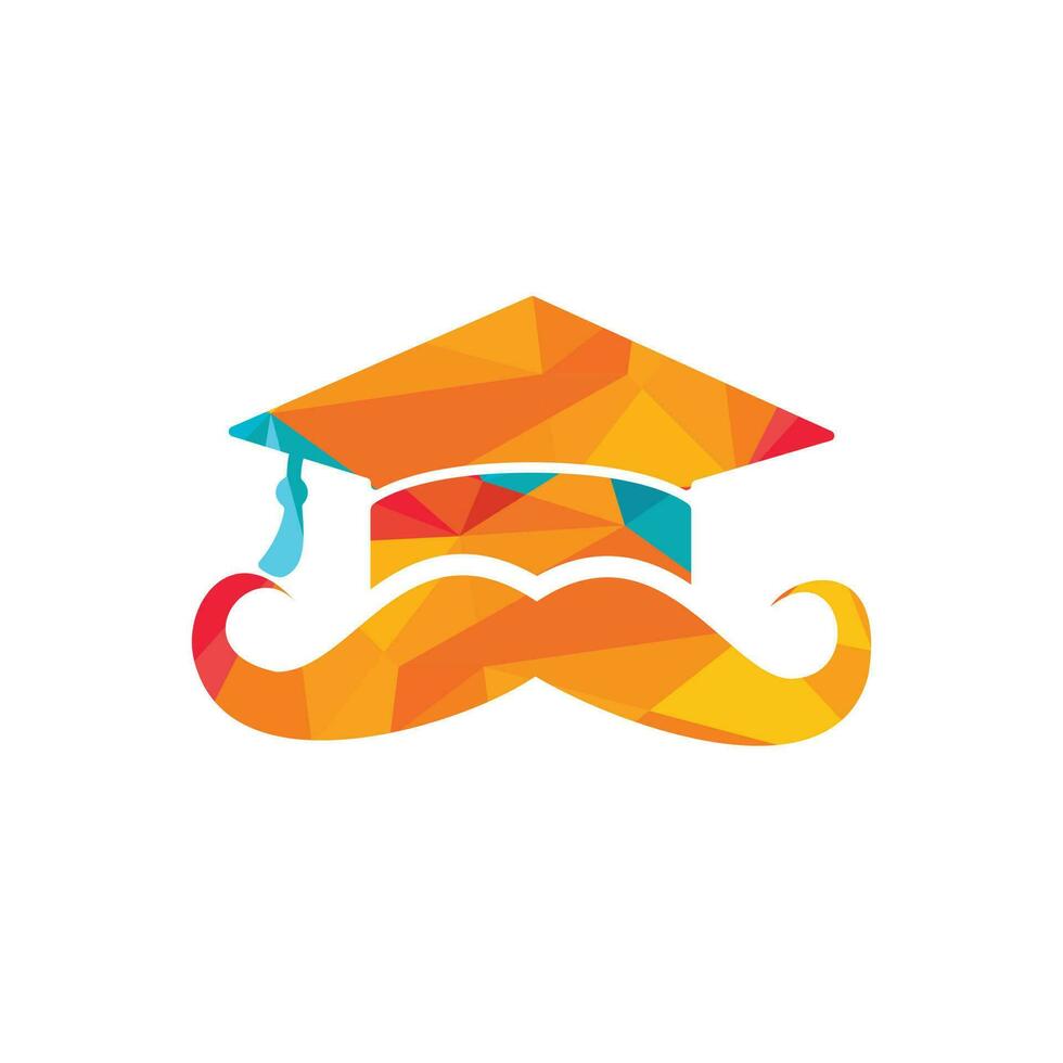 Strong education logo design template. Hat graduation with mustache icon design. vector