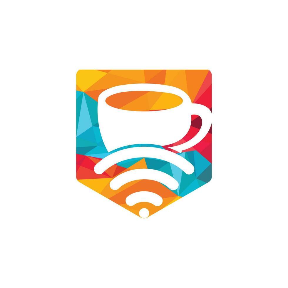 taza de café con logotipo de icono de vector wifi. plantilla de diseño de logotipo creativo para cafetería o restaurante.