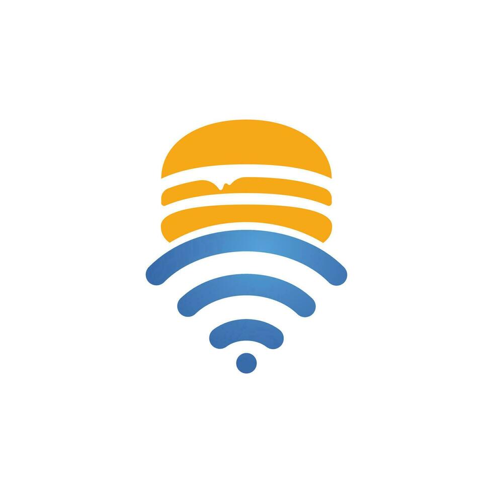 Online food logo design concept. Hamburger and WiFi signal symbol or icon. vector