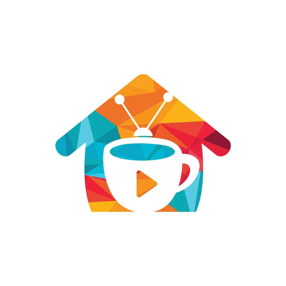 diseño de logotipo de vector de televisión de café. Taza de café y concepto de logotipo de icono de televisión.