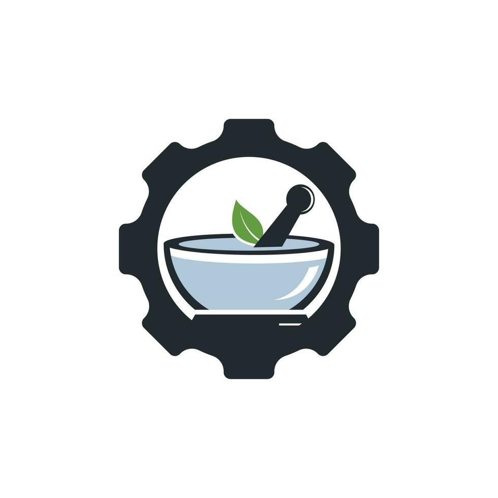 Gear pharmacy vector logo design. Mechanic health logo concept.