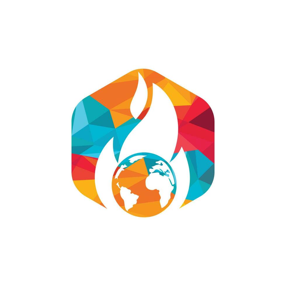 plantilla de diseño de logotipo de vector de planeta de fuego. diseño de iconos de fuego y tierra.