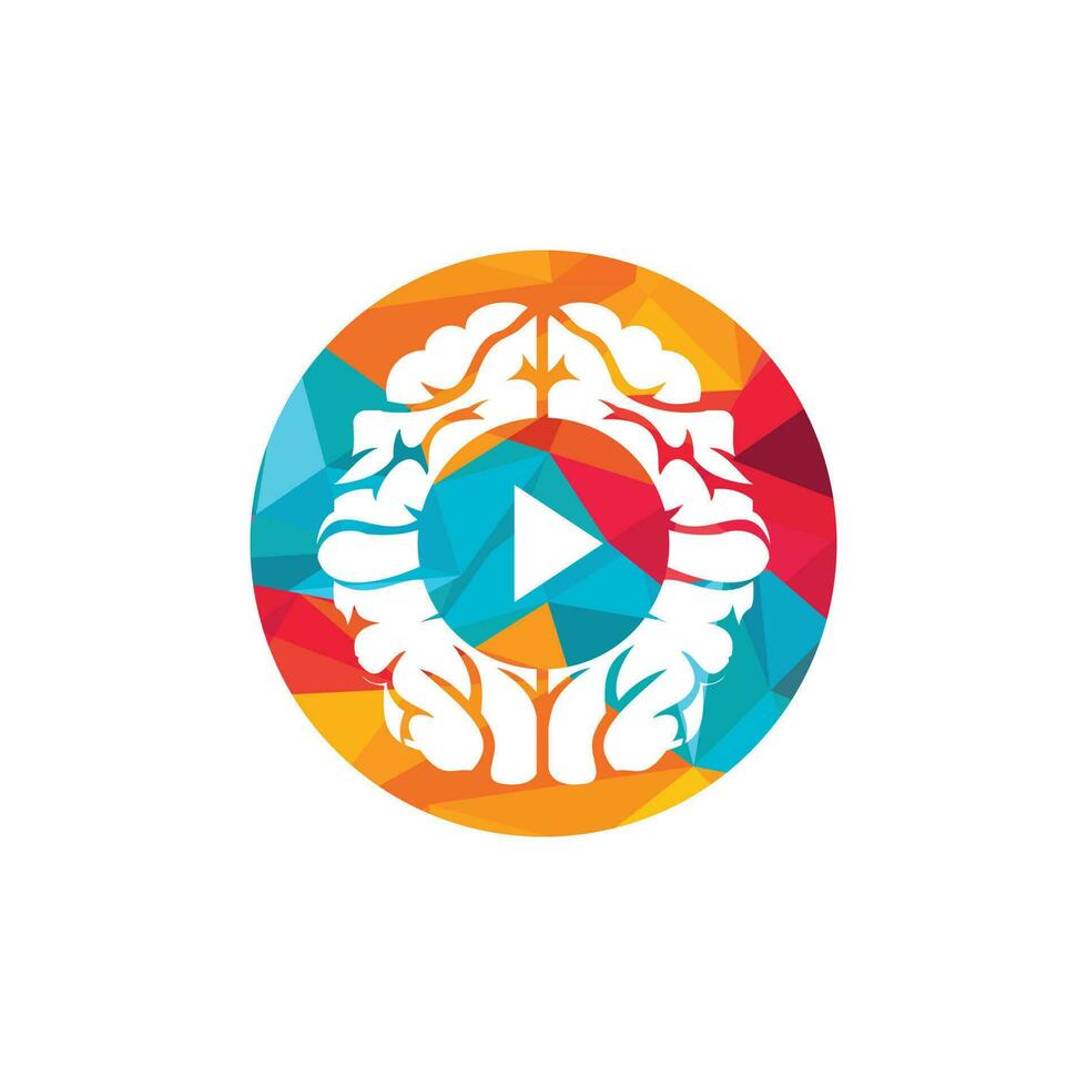 Brain media player vector logo design. Mind play logo template design.
