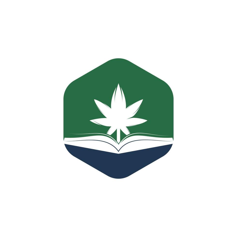 plantilla de logotipo de símbolo de libro y marihuana. adecuado para la educación médica. vector