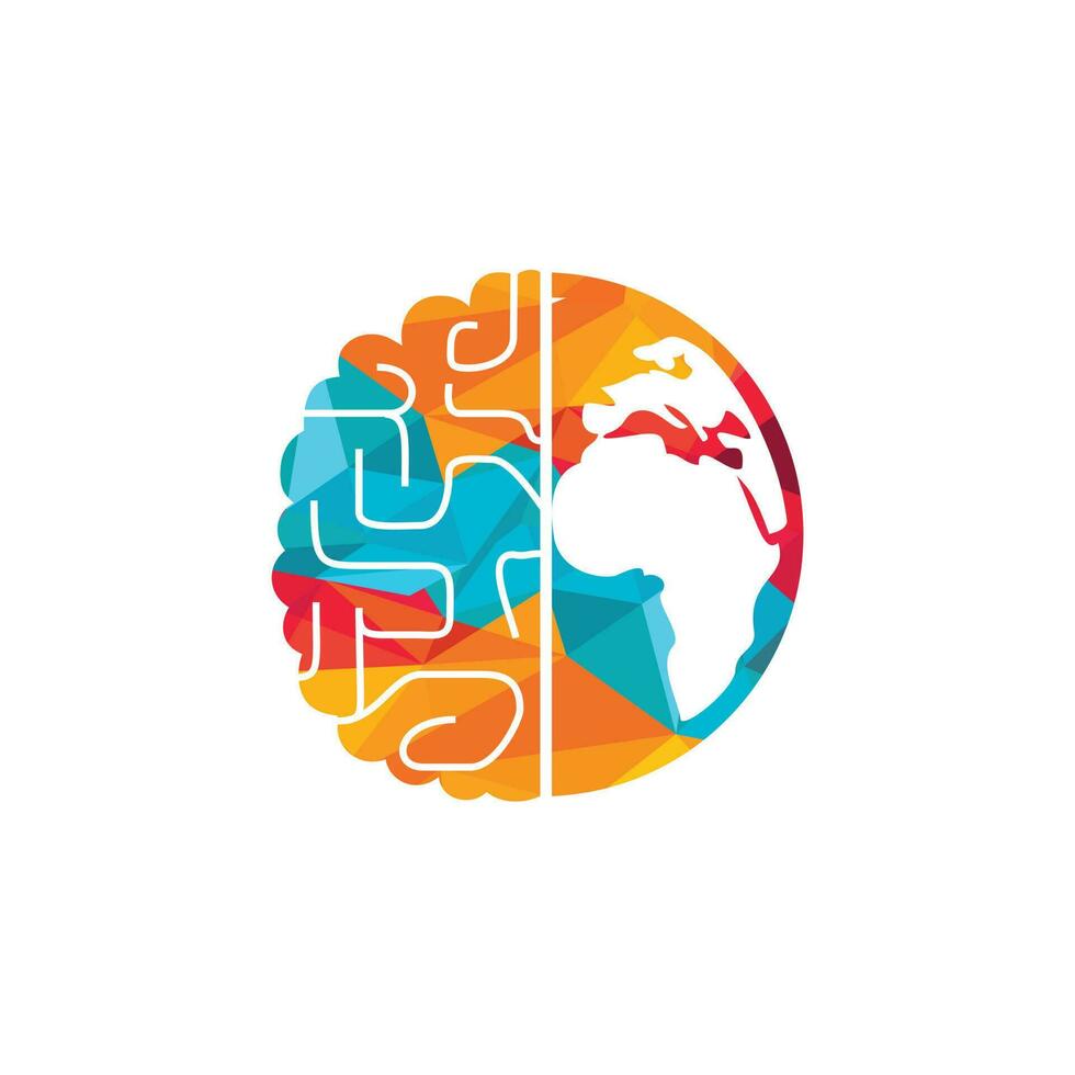 plantilla de logotipo de vector de cerebro mundial. diseño de símbolo de logotipo de mundo inteligente.